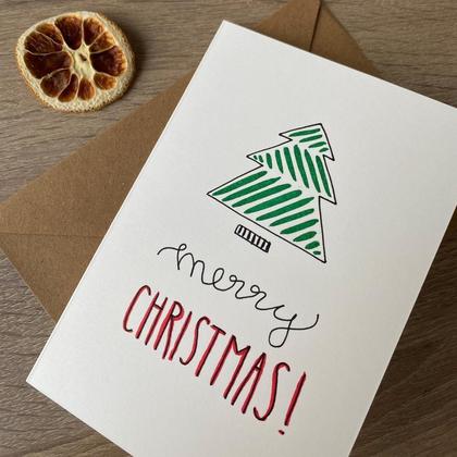 Handgemalte Klappkarte "zickzackbaum merrychristmas"