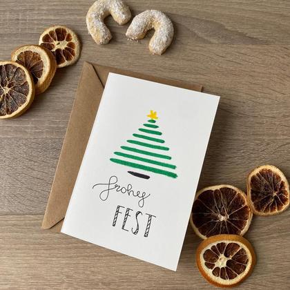 Handgemalte Klappkarte "linienbaum frohesfest"
