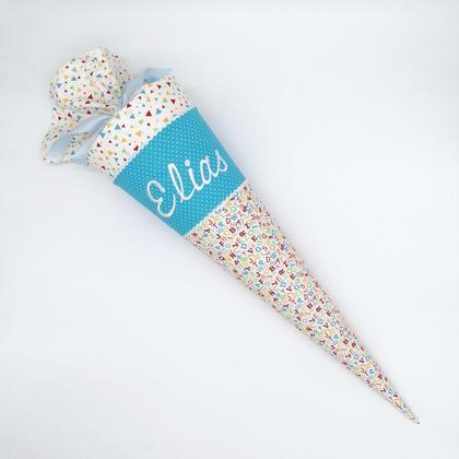 Schultüte "Buchstaben Dreiecke blau" 70 cm