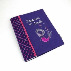 Zeugnismappe Meerjungfrau mit Glitzerflosse lila personalisiert