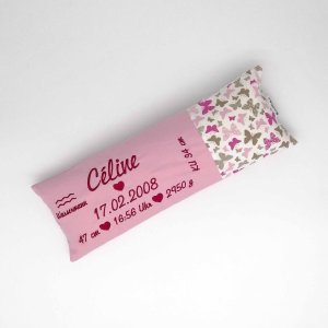 Geburtskissen/Erinnerungskissen Schmetterlinge mit Echtmaßen/Geschenk zur Geburt