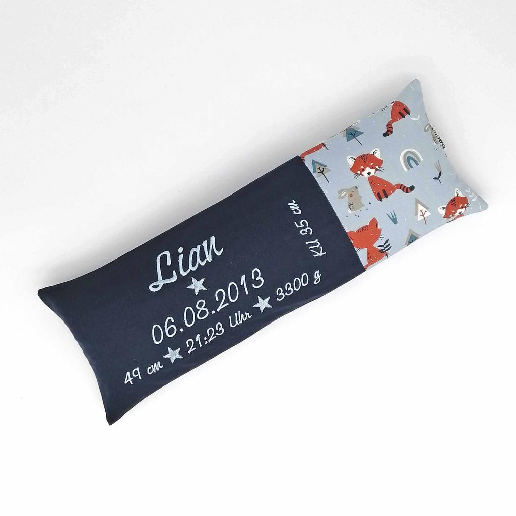 Geburtskissen/Erinnerungskissen Füchse mit Echtmaßen/Geschenk zur Geburt Baby