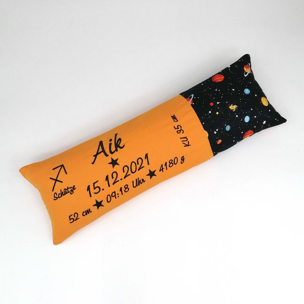 Geburtskissen/Erinnerungskissen Planeten mit Echtmaßen/Geschenk zur Geburt