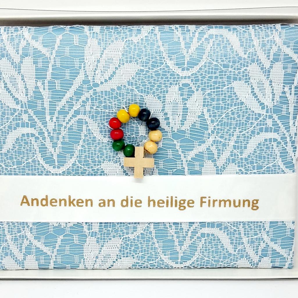 Firmungsbrief Joel hellblau mit Rosenkranz