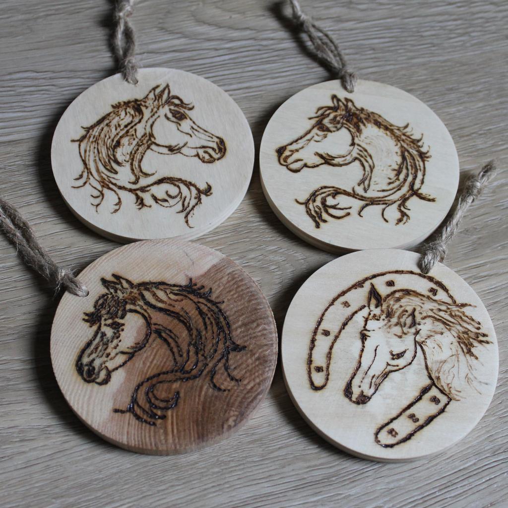 Holzscheibe Brandmalerei Pferde - Image 3