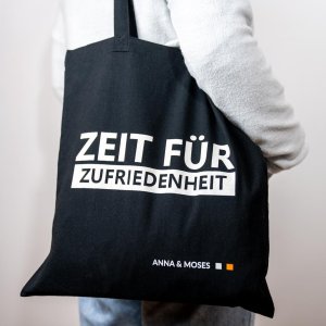 „Zeit für Zufriedenheit“ – Bio-Baumwolltasche