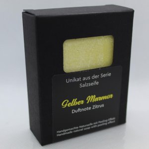 Naturseife Salzseife Gelber Marmor mit Duftnote Zitrus. Peelingseife