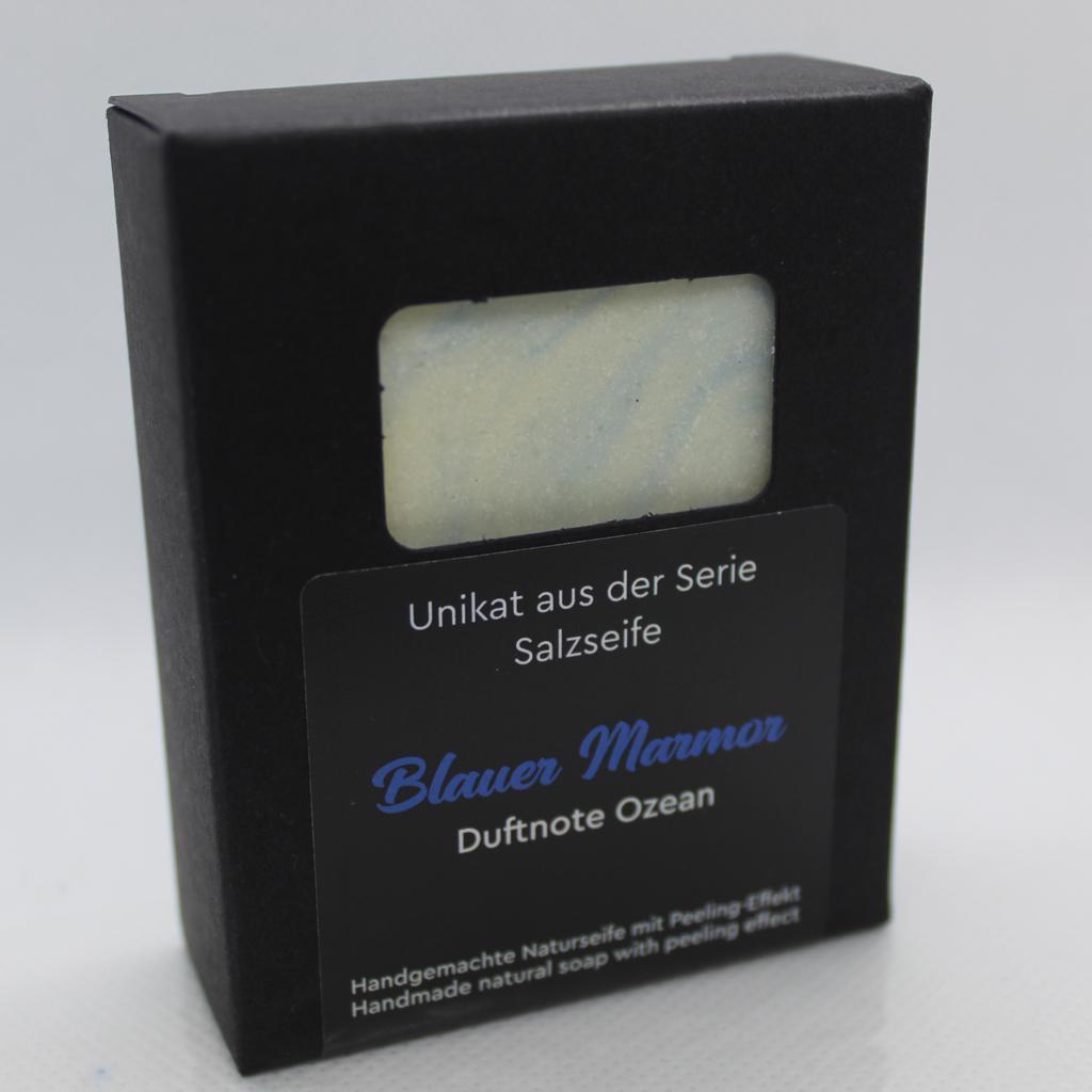 Naturseife Salzseife Blauer Marmor mit Duftnote Ozean. Peelingseife