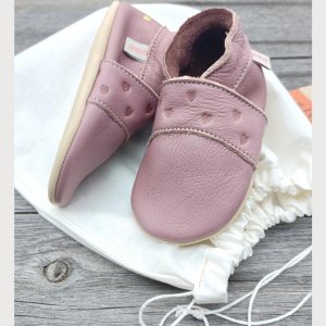 Krabbelschuhe Naturleder, altrosa mit Herzen Gr 18/19