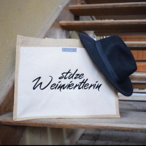 Jute Einkaufstasche mit Baumwoll-Segeltuch stolze Weinviertlerin