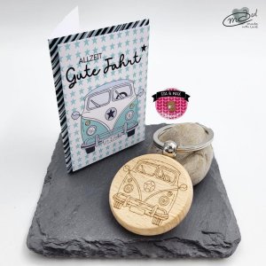 Schlüsselanhänger Buche graviert, *Bulli*