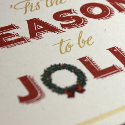 Weihnachtskarte "'Tis the season to be jolly" goldener Druck, vintage Stil - Image 4