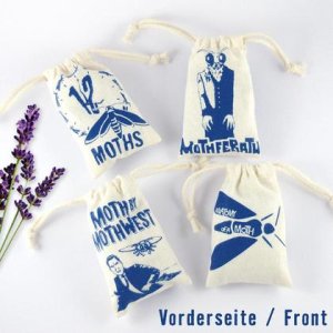 4 Mottensäckchen mit Bio-Lavendel, blauer Druck