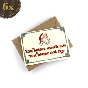 6x Santa Claus Weihnachtskarte, Klappkarte, vintage Stil, goldener Druck