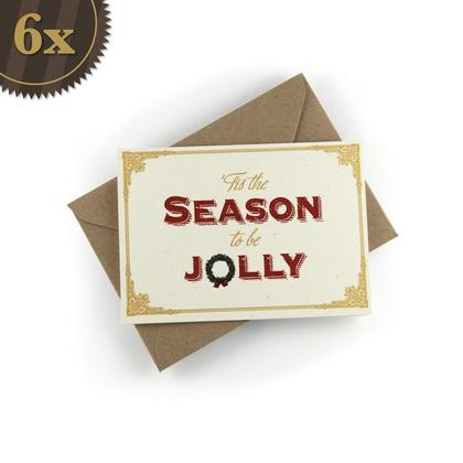 6x Weihnachtskarte "'Tis the season to be jolly" goldener Druck