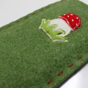 Handyhülle, Brillenetui aus Wollfilz, Fliegenpilz, Glückspilz grün