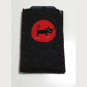 Handyhülle, Brillenetui aus Wollfilz, Katze schwarz