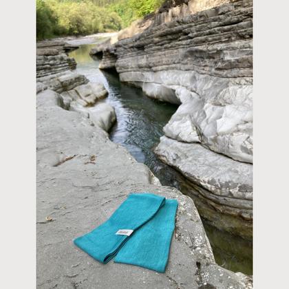 Stirnband aus Wolle/Seide petrol