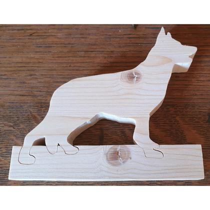Tierfugur aus Holz: Schäferhund; Handarbeit auf der Dekupiersäge