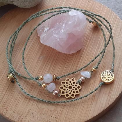 WICKELARMBAND Rosenquarz Mandala - Lebensbaum gold - Image 3