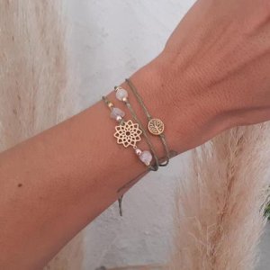 WICKELARMBAND Rosenquarz Mandala – Lebensbaum gold