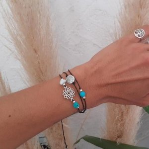 Wickelarmband Türkis – Mandala silber