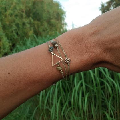 Wickelarmband 'Moosachat - Trikona'