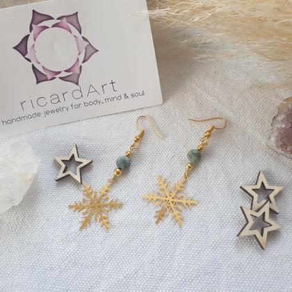 Ohrringe *Schneeflocke Serpentin gold