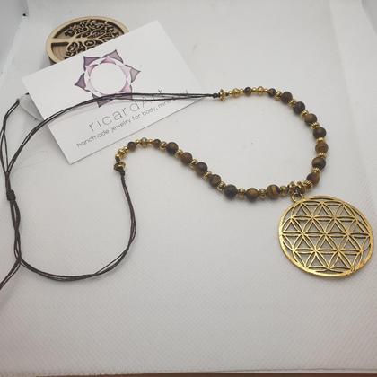 Tigerauge Halskette 'Blume des Lebens' antikgold - Image 2