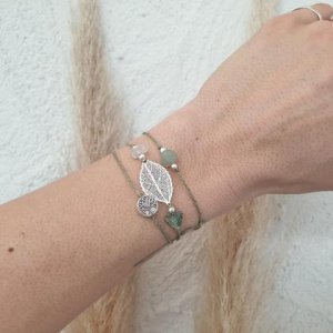 Wickelarmband Aventurin – Blatt silber