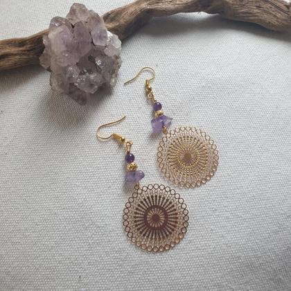 Amethyst Ohrringe *MANDALA gold* mit 18k Ohrhaken - Image 2
