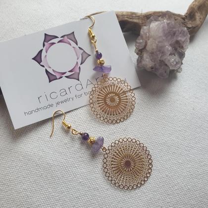 Amethyst Ohrringe *MANDALA gold* mit 18k Ohrhaken - Image 3