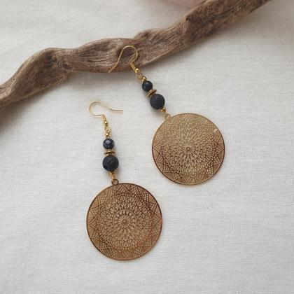 Obsidian- Lava Ohrringe 18k vergoldet - Image 2