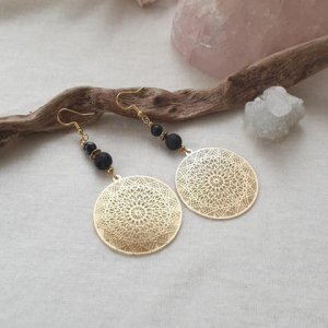 Obsidian- Lava Ohrringe 18k vergoldet