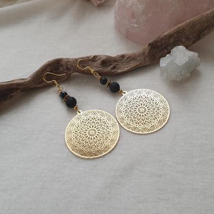 Obsidian- Lava Ohrringe 18k vergoldet - Image 3