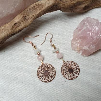Rosenquarz - Mondstein Ohrringe 'Pusteblume rosé' - Image 2