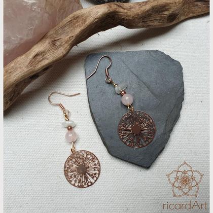 Rosenquarz - Mondstein Ohrringe 'Pusteblume rosé'