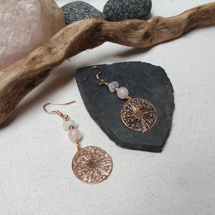 Rosenquarz - Mondstein Ohrringe 'Pusteblume rosé' - Image 4