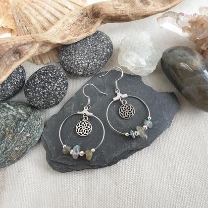 Labradorit Creolen 'Mandalaflower' (Edelstahl/925 Silber) - Image 2