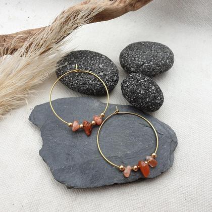 Karneol Creolen 'crystal healing' *Edelstahl vergoldet - Image 2