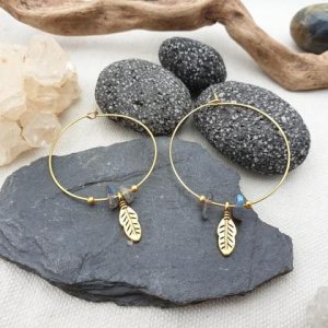 Labradorit Creolen ‚Feder‘ *Edelstahl vergoldet