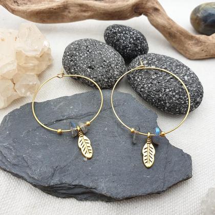 Labradorit Creolen 'Feder' *Edelstahl vergoldet