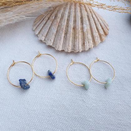 Lapislazuli/Amazonit Creolen 'Piccola' *Edelstahl vergoldet - Image 2