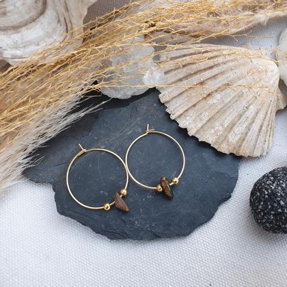 Tigerauge Creolen *Edelstahl vergoldet