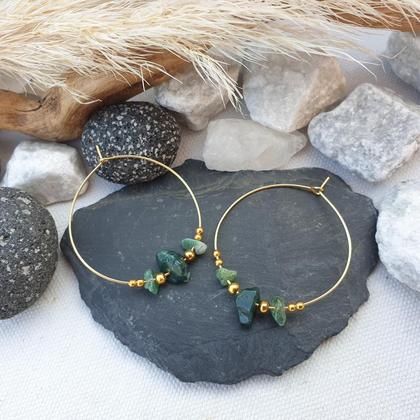 Moosachat Creolen *Edelstahl (vergoldet) - Image 2