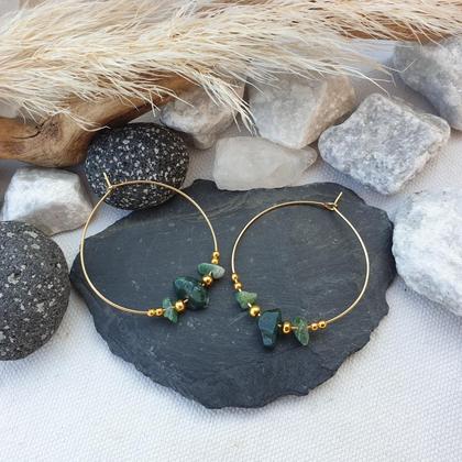 Moosachat Creolen *Edelstahl (vergoldet) - Image 3