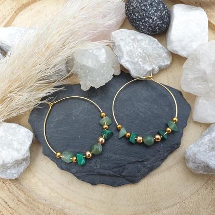 Malachit - Aventurin Creolen *Edelstahl - Image 2