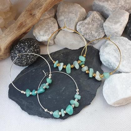 Amazonit/Aventurin/Erdbeerquarz/Lapislazuli CREOLEN *30mm Edelstahl - Image 3