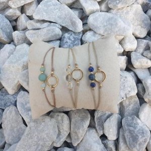 Edelstein Doppelarmband *CIRCLE 18k verg./Amazonit/Bergkristall/Lapislazuli