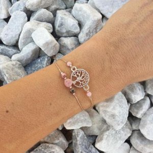RHODOCHROSIT Dopppelarmband *LEBENSBAUM rosé